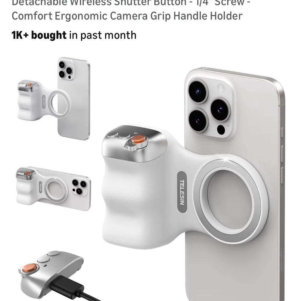 TELESIN Silver Camera Grip for Smartphones - Creator Kit w/ Ring Light